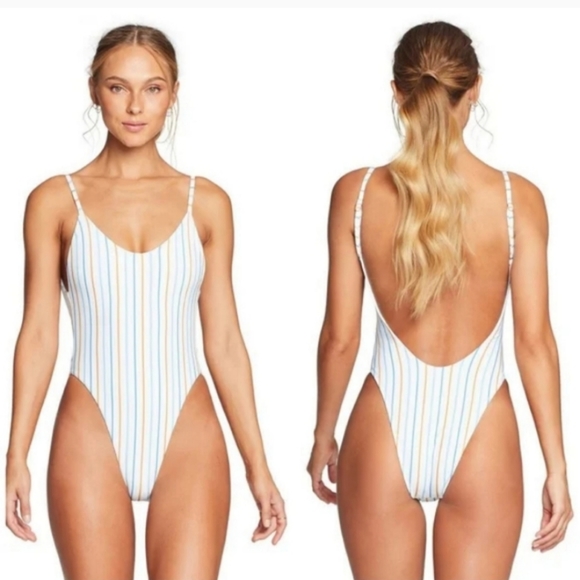 Vitamin A Other - Vitamin A Yasmeen One Piece Swimsuit Bodysuit Palm Springs Striped White Stripes